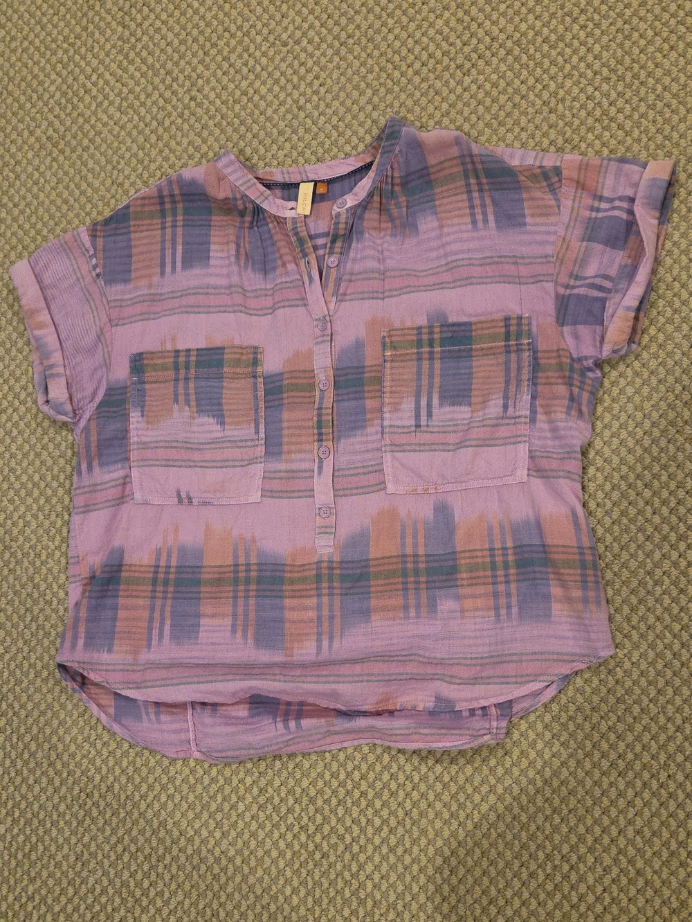 Pilcro From Anthropologie Lavender Plaid Short-Sleeve Henley Top Sz XL